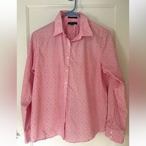 Lands' End Woman’s Pink Embroidered Dot Print Button-Down Shirt 12P